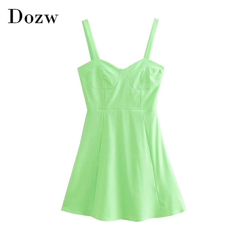 Sexy Spaghetti Strap Mini Party Dress Summer Solid A Line es Backless Holiday Beach Women Ropa Mujer 210515