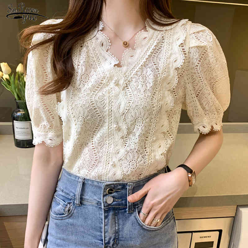 Summer Vintage Short Puff Sleeve Women's Shirt V-neck Solid Ladies Tops Korean Chic Crochet Lace Chiffon Blouse Women 13956 210521, Apricot
Summer Vintage Short Puff Sleeve Women's Shirt V-neck Solid Ladies Tops Korean Chic Crochet Lace Chiffon Blouse Women 13956 210521, Apricot