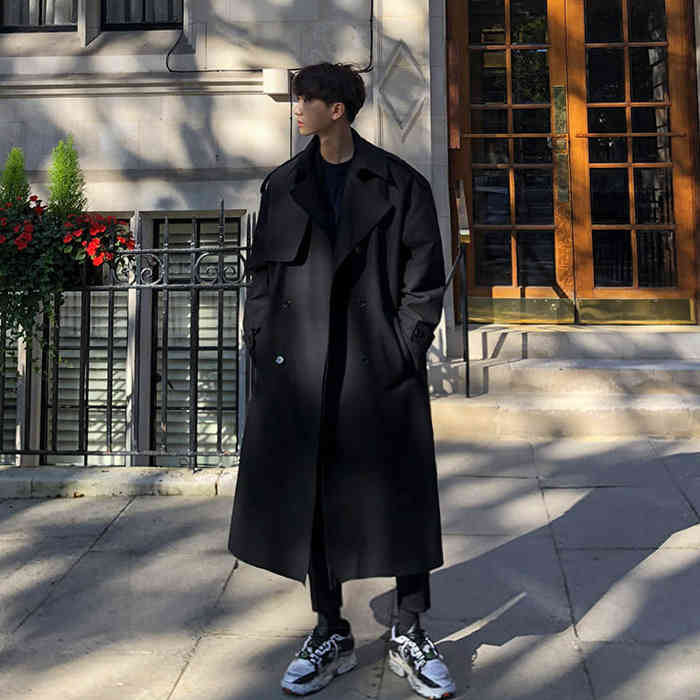 IEFB /Men's Wear Spring Fashion Handsome Windbreaker Trend Overcoat Loose Long Coat For Male Overknee Windbreaker 9Y880 210524