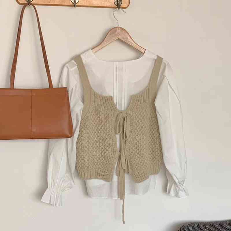 Sweaters&Jumpers Casual Back Lace Up Hollow Out Sweater Vest Women O Neck Sleeveless Retro Preppy Style Knit Pullovers Top Sexy 210429