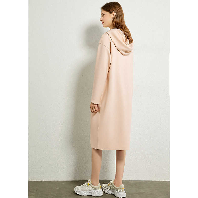 Minimalism Autumn Fashion Women Hoodies Causal Solid Hooded Loose Knee-length Dress Female Sweatershirt Tops 12040317 210527