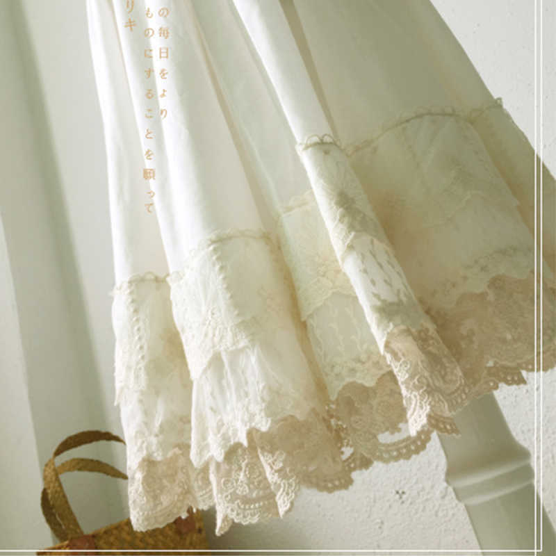 Japanese Mori Girl Multi Layer Lace Cotton Skirt Women White Fairy Embroidery Pleated Princess Underskirt Kawaii A285-1 210619