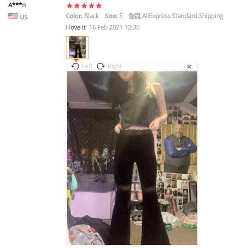 AltGirl Harajuku Punk Gothic Flare Pants Women Grunge Street Vintage Mall Goth Lace Patchwork Hollow Out Dark Black Velvet 211115