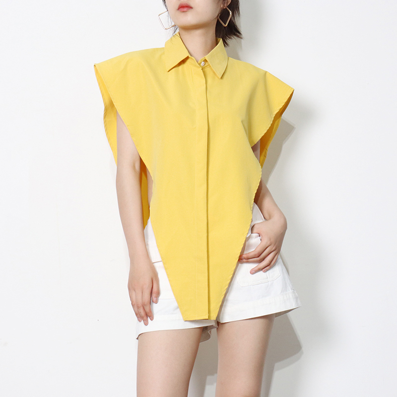 Loose Irregular Blouse For Women Lapel Sleeveless Casual Solid Shirt Female Fashion Clothing 210524