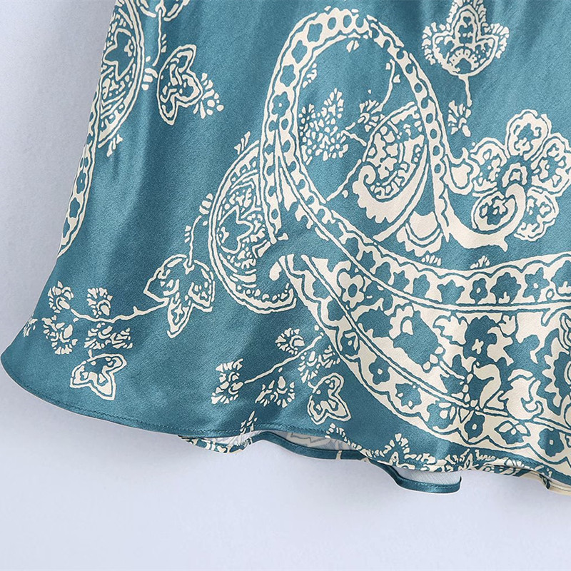 Casual Women V Neck Straight Dress Summer Fashion Ladies Chinese Style Sexy Female Silk Print Mini 210515