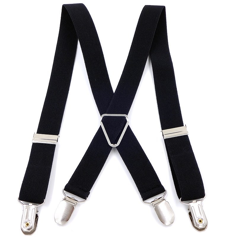 Black Suspenders for Mens 4 clips Strap Solid Color Adjustable Slim Braces Women Belt Strap