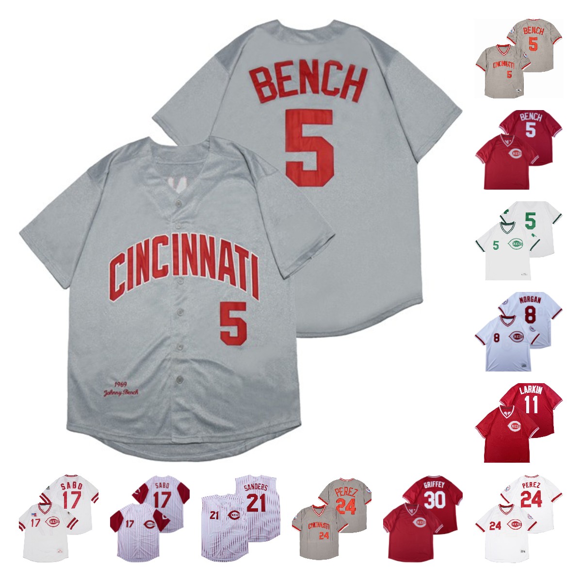 5 Johnny Bench Baseball Jerseys Vintage 17 Chris Sabo 1969 1976 2000 Home Away Red Grey White Button Pullover Stitched Jersey, 30 red 2005
5 Johnny Bench Baseball Jerseys Vintage 17 Chris Sabo 1969 1976 2000 Home Away Red Grey White Button Pullover Stitched Jersey, 30 red 2005