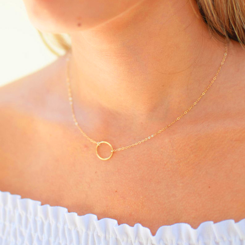 Circle Necklace Handmade Jewelry Gold Filled Choker Pendants Collier Femme Kolye Collares Charm Hoop Women