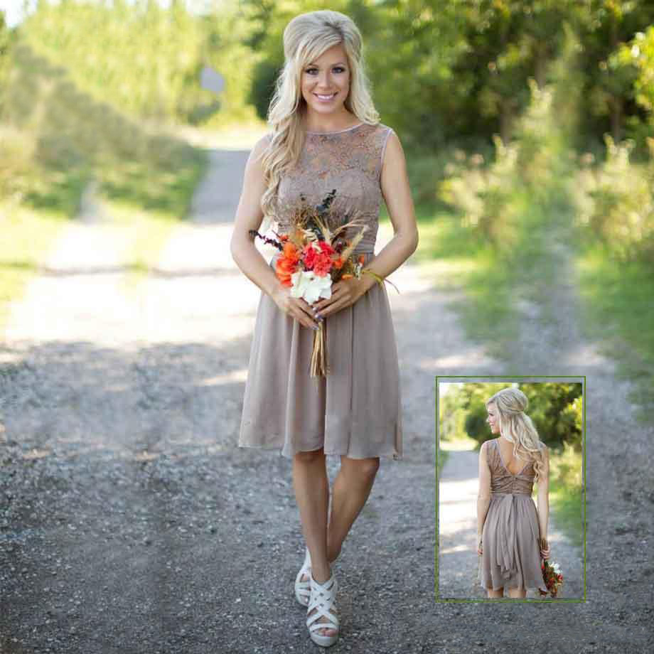 Gray Chiffon Short Country Bridesmaid Dresses Plus Size Lace Bridesmaids Cheap Wedding Guest Dress Beach Maid Of The Honer Gowns