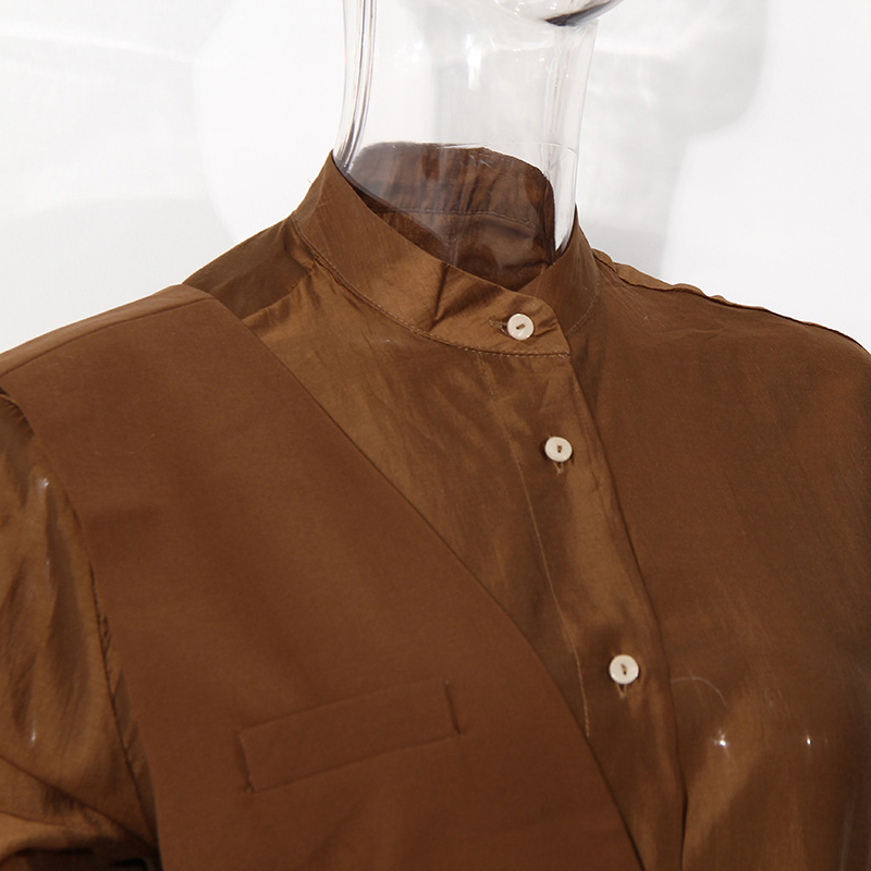 TWOTWINSTYLE Solid Two Piece Set For Women Lapel Long Sleeve Shirt Asymmetrical Lace Up Vest Casual Sets Female Fashion 210517