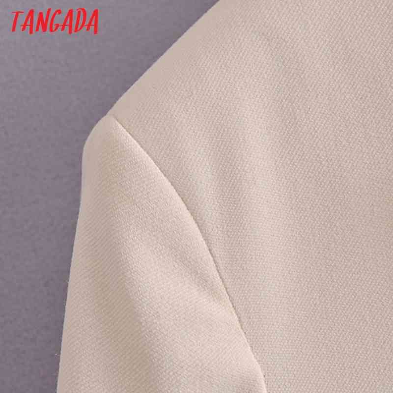 Women One Buttons Beige Blazer Coat Vintage Notched Collar Pocket Fashion Female Casual Chic Tops 3H262 210416