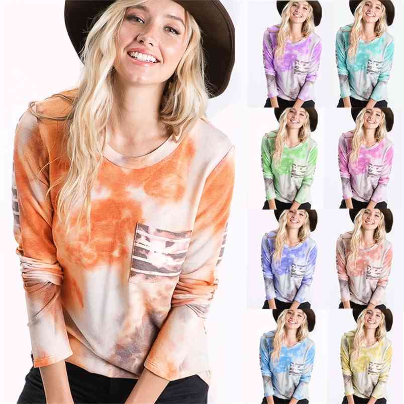 Autumn And Winter Round Neck Stitching Striped Tie-dye Pocket Casual Loose Top T-shirt Female Pullover Woman Tshirts 210517, Z10 blue-green
Autumn And Winter Round Neck Stitching Striped Tie-dye Pocket Casual Loose Top T-shirt Female Pullover Woman Tshirts 210517, Z10 blue-green