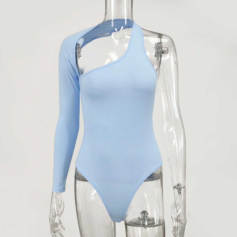 Colysmo Sexy Bodysuit Women Spring One Shoulder Long Sleeve Backless Bodycon Jumpsuit Solid Color Femme Body Mujer 210527