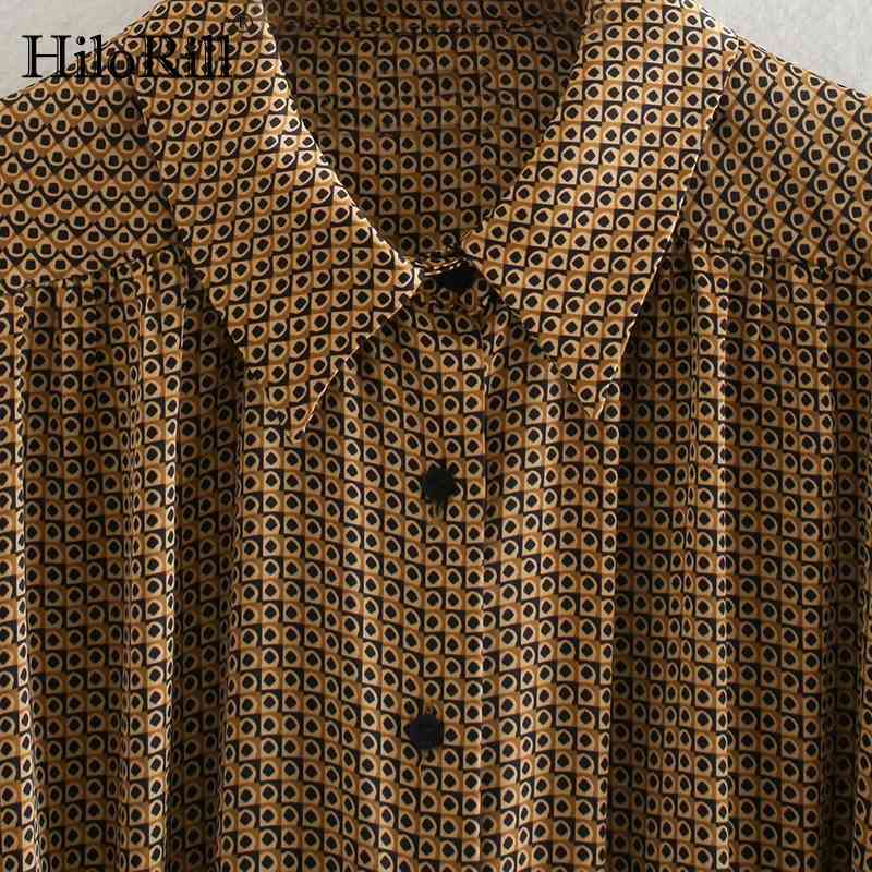 Lady Elegant Geometric Print Shirt Dress Long Sleeve Office Wear Bandage Pleated Chic Sundress Robe Femme 210508