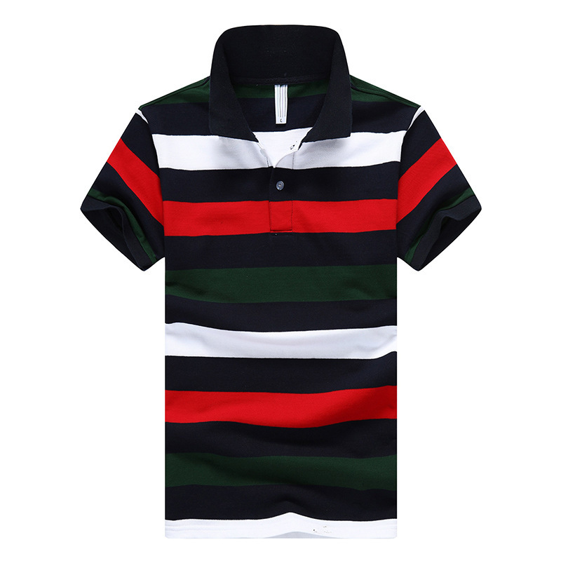 Mens Business Polo Shirt Cotton Casual Dress Summer Men Blue Stripes Polo Shirt Slim Fit Collar Short Sleeve Classic Shirts Male 210518