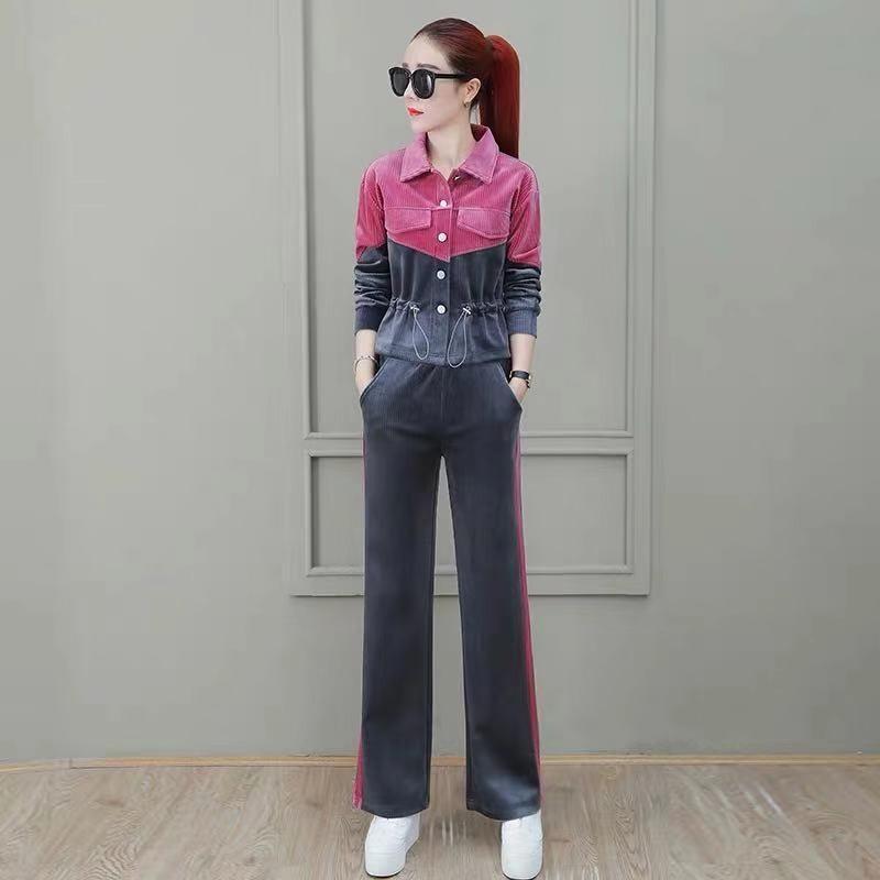 Women's Two Piece Pants Corduroy Fashion Suit Female 2021 Spring Autumn Korean Sports Casual Jacket Top Elastic Waist Wide Leg Women Set, Black
Women's Two Piece Pants Corduroy Fashion Suit Female 2021 Spring Autumn Korean Sports Casual Jacket Top Elastic Waist Wide Leg Women Set, Black