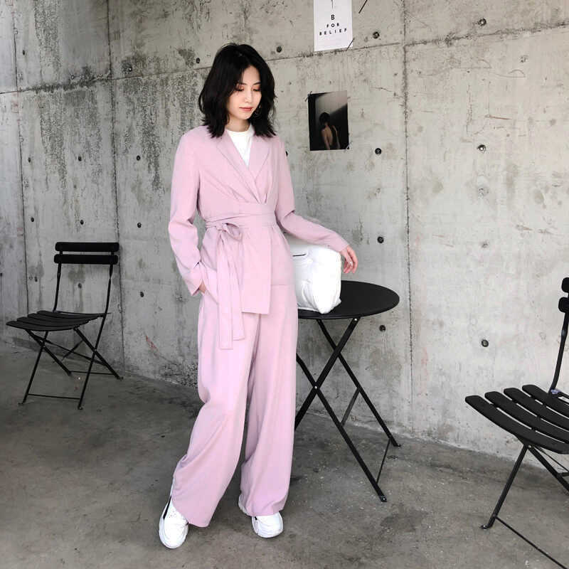2 Piece Set Women Suits Summer Thin Fashion Pink Color Office OL Jacket Sash Blazer + Long Wide Leg Pants Suit Streetwear 210608
2 Piece Set Women Suits Summer Thin Fashion Pink Color Office OL Jacket Sash Blazer + Long Wide Leg Pants Suit Streetwear 210608