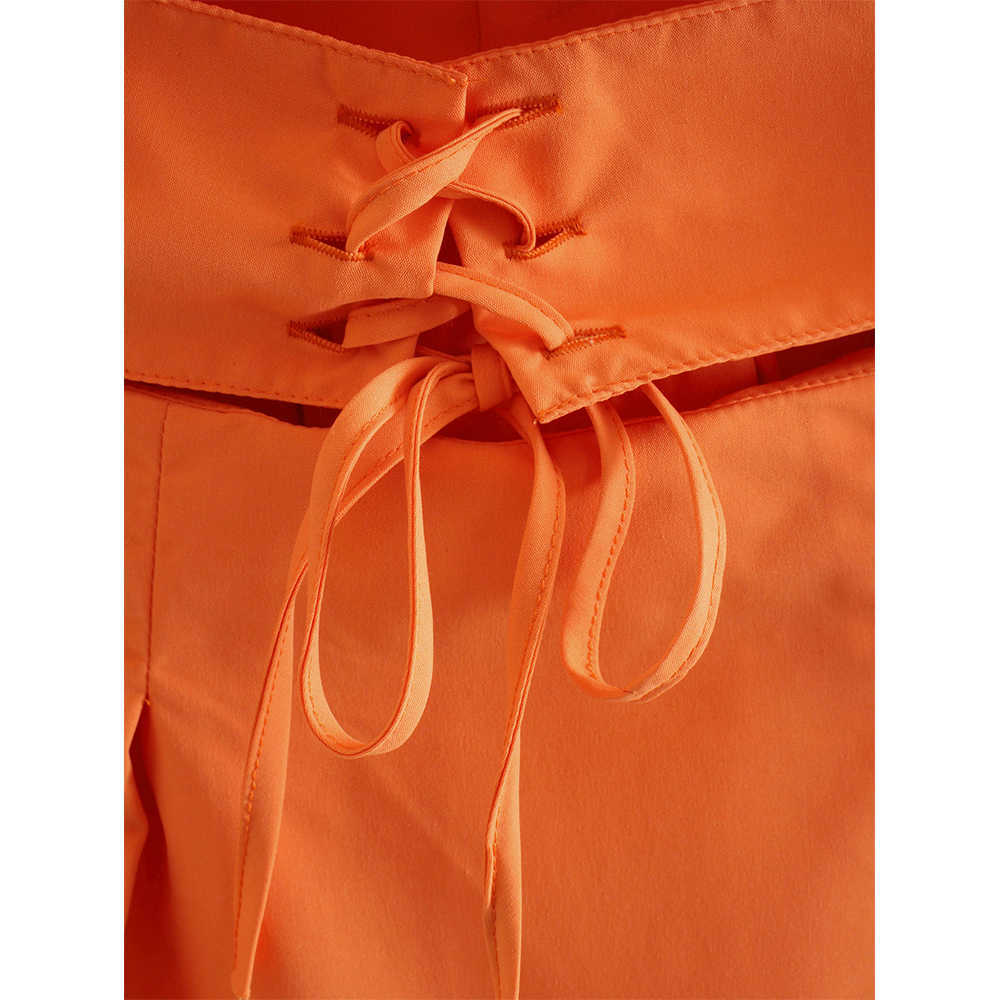 Summer Tunic Dress Women V-neck Long Sleeves Lace Up Hollow Out Waist Casual Fashion Chic Lady Short Dress Women 210709