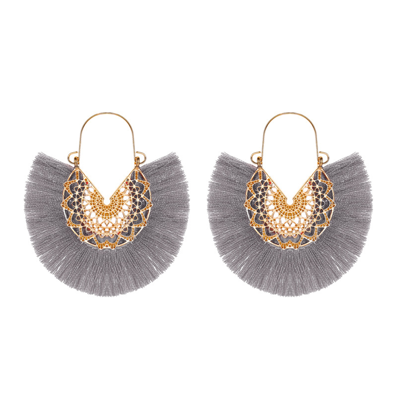 Bohemia Fan Shape Tassel Pendant Dangle Earrings Fashion Boho Soild Color Drop Eardrop Earring For Women Nice Jewelry Gift Wholesale Price