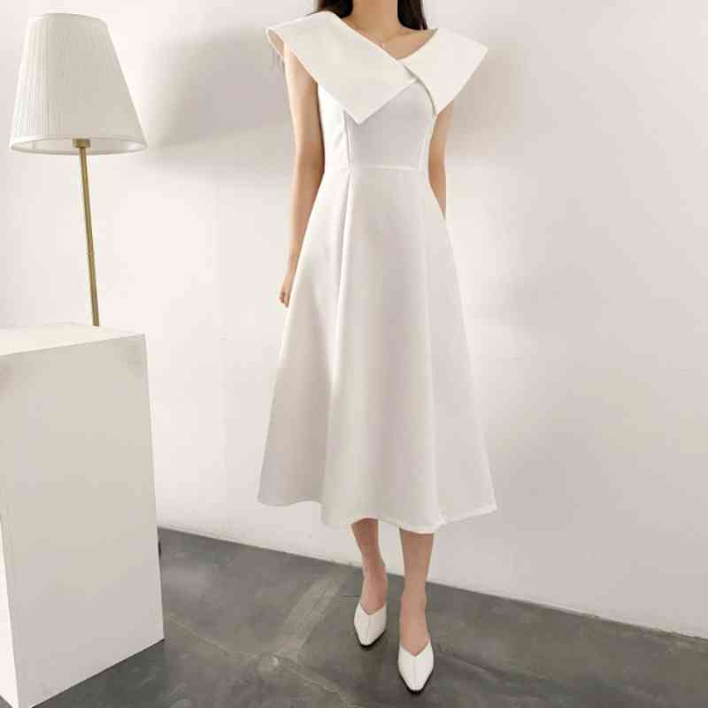 Nomikuma Korean Sleeveless Turn-down Collar Dresses Elegant Slim High Waist Woman Dress New Vestido De Mujer 6H267 210427