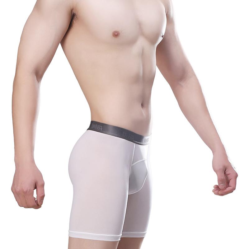 Underpants Men Underwear Ice Silk Leg Shorts Elasticity Anti Wear Long Boxer Translucent Pouch Sexy Shaping Thin Silky Wide Silver Belt, Black
Underpants Men Underwear Ice Silk Leg Shorts Elasticity Anti Wear Long Boxer Translucent Pouch Sexy Shaping Thin Silky Wide Silver Belt, Black