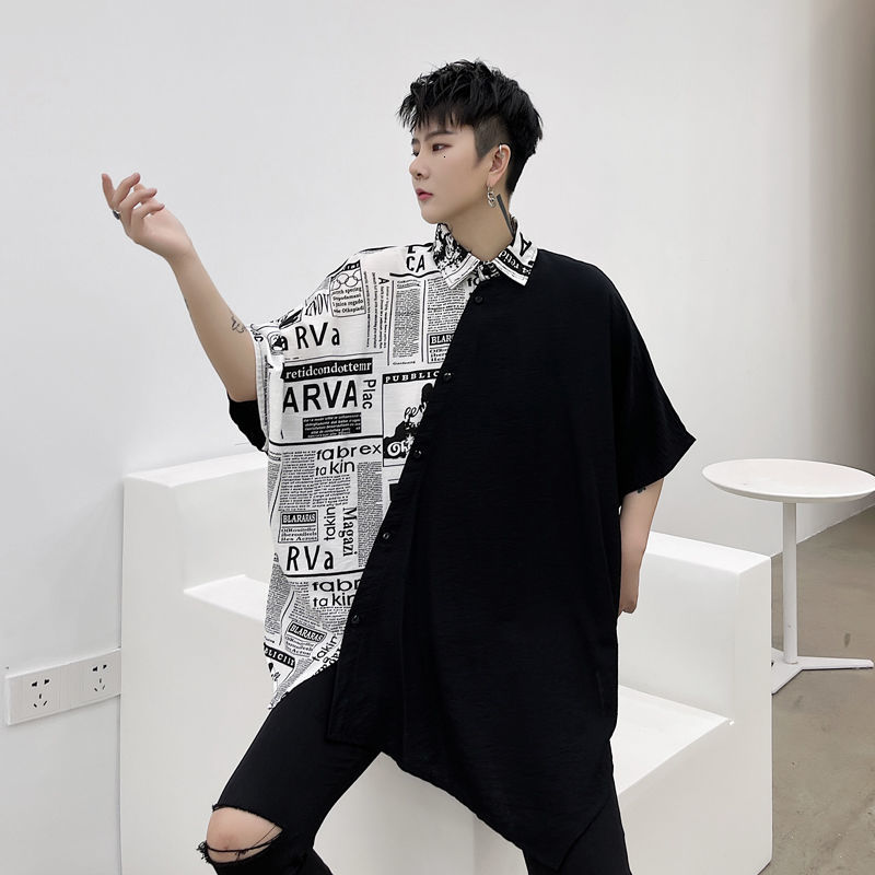 IEFB Summer Letter Pattern Bevel Stitching Raglan Sleeve Oversized Shirts Men's Loose Short Sleeve Shirts Korean 9Y7376 210524