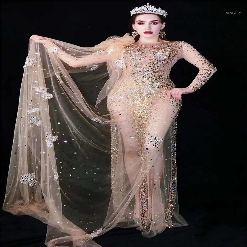 Party Decoration V13 Catwalk Stage Costume Gold Rhinestones Mesh Skirt Drilling Long Evening Dress Crystal See Through One Piece Outfit Dj W
Party Decoration V13 Catwalk Stage Costume Gold Rhinestones Mesh Skirt Drilling Long Evening Dress Crystal See Through One Piece Outfit Dj W