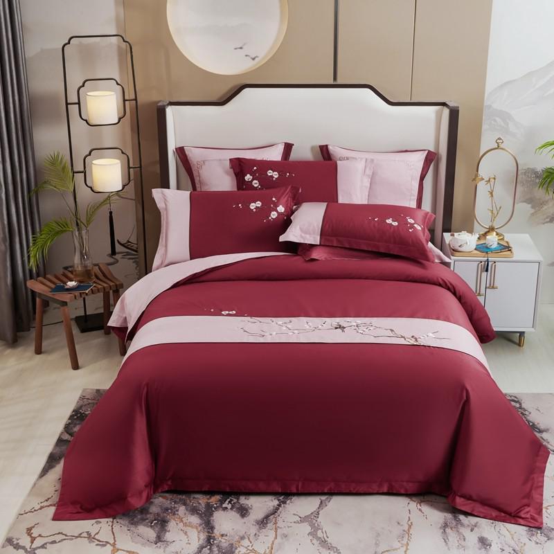 Chinoiserie Chic Floral Birds Embroidery Duvet Cover Tree Branches Vintage Style Long Staple Cotton Bedding Set Bed Sheet Sets