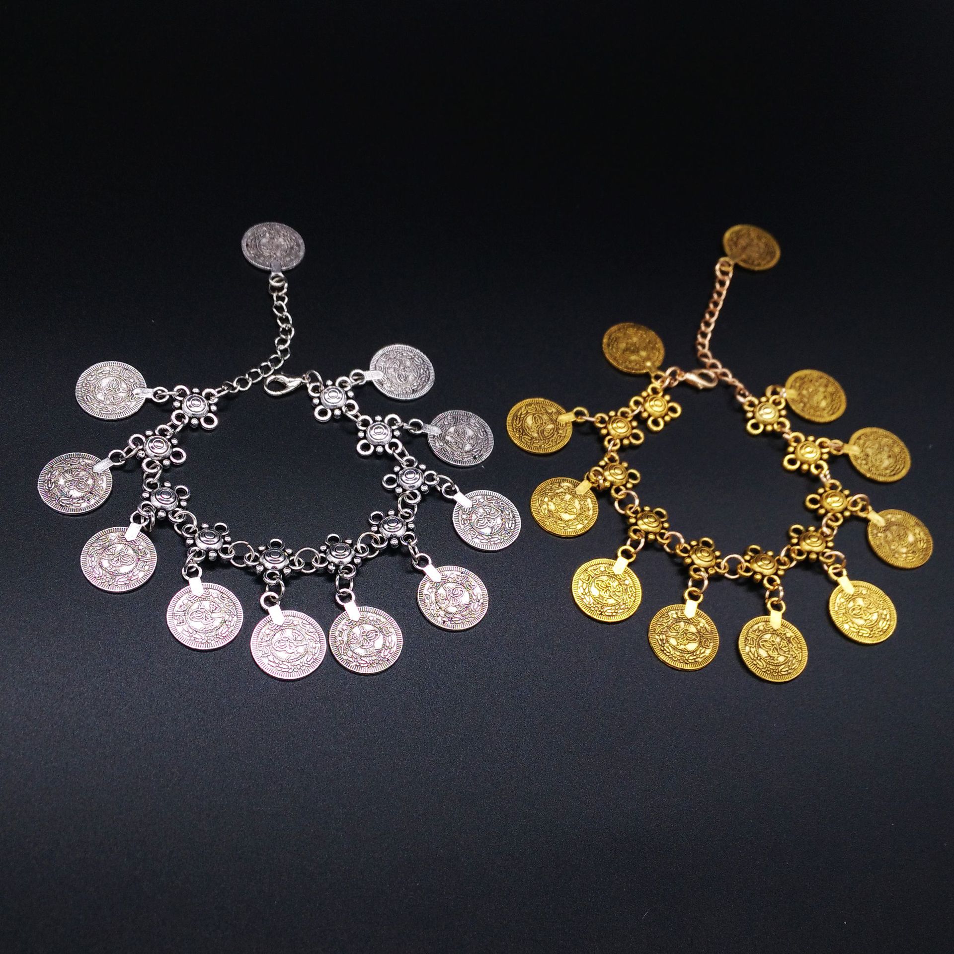 Fringe Coins Charm Bracelet Fashion Jewelry Antique Silver Gold Round Coin Tassel Anklets Foot Chain for Women Wholesale
Fringe Coins Charm Bracelet Fashion Jewelry Antique Silver Gold Round Coin Tassel Anklets Foot Chain for Women Wholesale