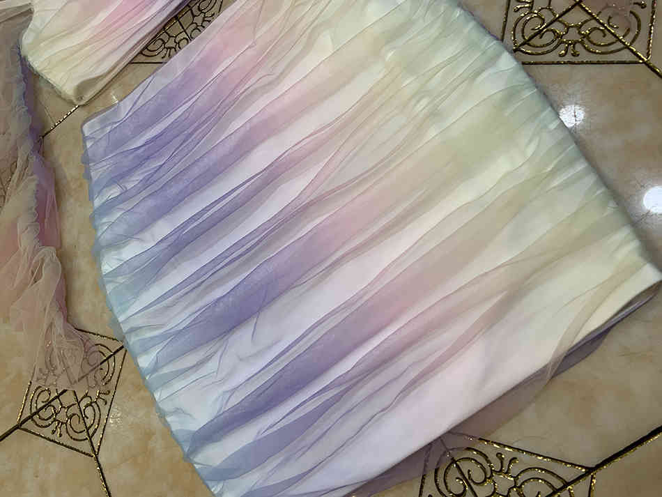 Free Women's Gradient Color Set Sexy Draped Tulle Long Sleeve Short Top & Mini Skirt Club Party Two-piece 210524