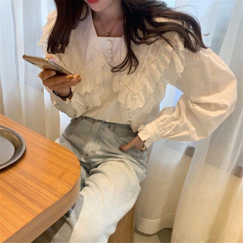 Women's Blouses & Shirts Women Long Sleeves OL Lace Solid Female Sailor Collar Elegant Fashion Korean Style Cute All-match Streetwear, White
Women's Blouses & Shirts Women Long Sleeves OL Lace Solid Female Sailor Collar Elegant Fashion Korean Style Cute All-match Streetwear, White