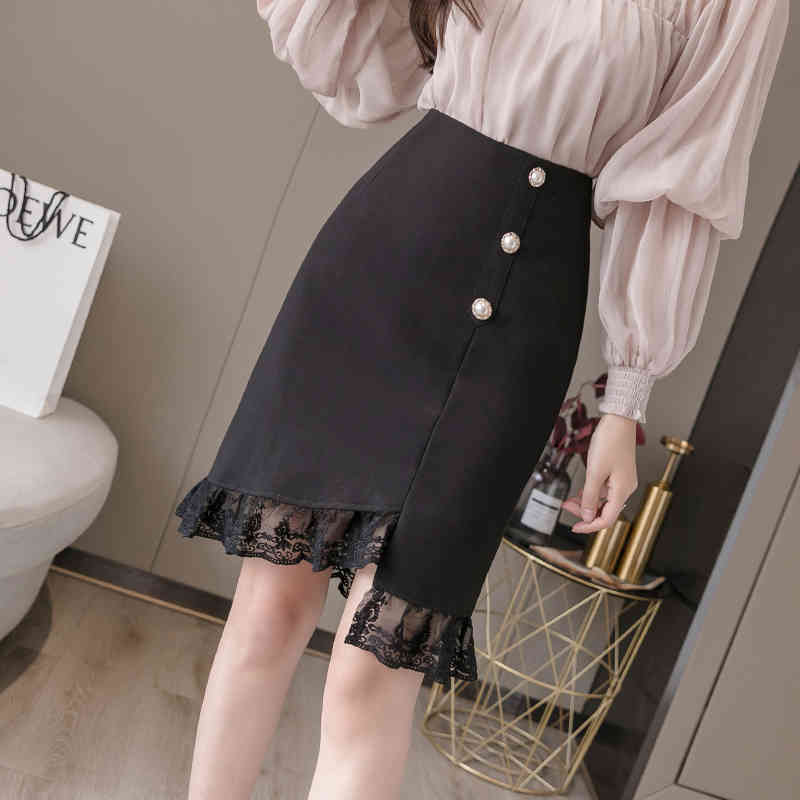 High Waist Formal Skirts Spring and Summer Style Lace Short Skirt A- Line Knee-length Dress Beading Jupe Femme 8771 50 210508