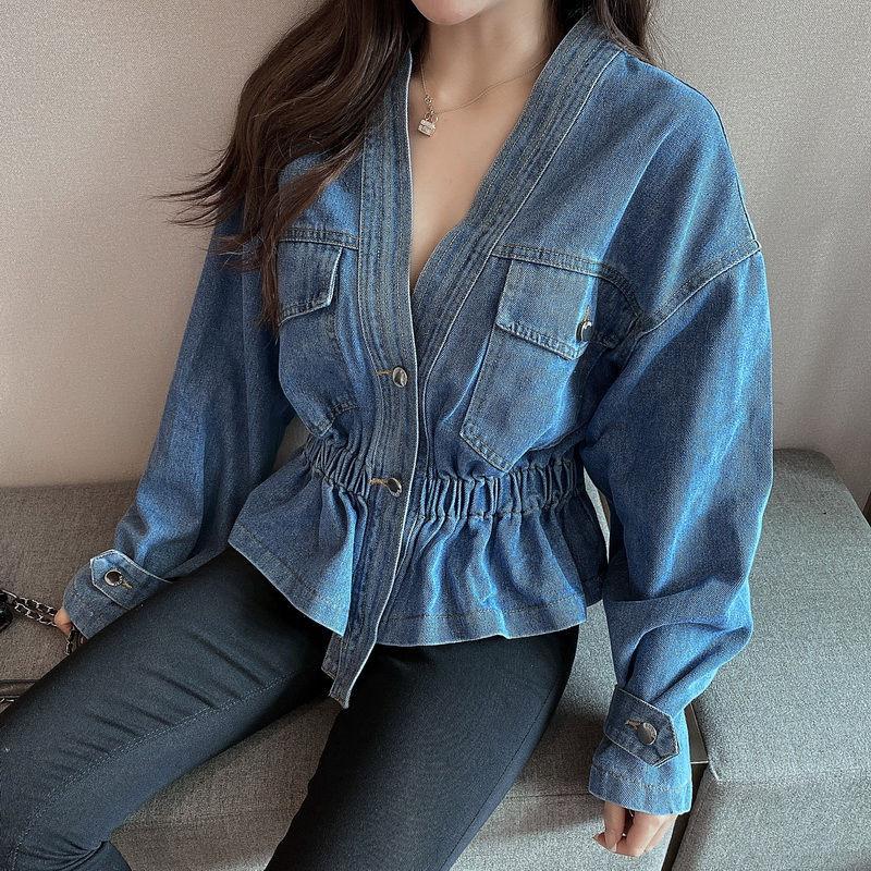 Women's Jackets Sexy Deep V-Neck Long Sleeve Jean Jacket Women Fashion Elegant Slim Coats Korean Style Elastic Waist Ruffle Design Denim, Blue
Women's Jackets Sexy Deep V-Neck Long Sleeve Jean Jacket Women Fashion Elegant Slim Coats Korean Style Elastic Waist Ruffle Design Denim, Blue