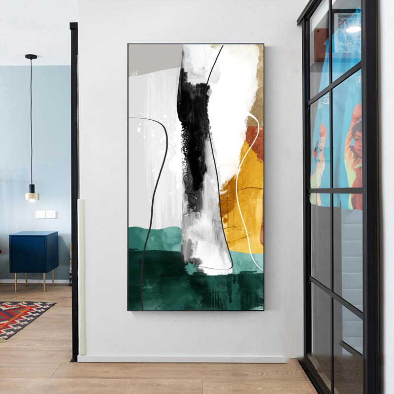 Abstract Black and White Golden Line Poster Nordic Art Plant Canvas Oil Painting Modern Style Wall Picture for Living Room Decor