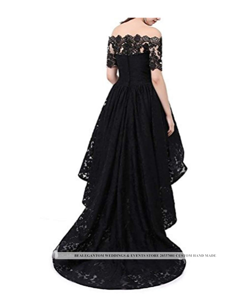 Sexy Hi-Lo Lace Formal Evening Dresses With A-Line 1/2 Sleeve Bateau Prom Party Gowns BE01