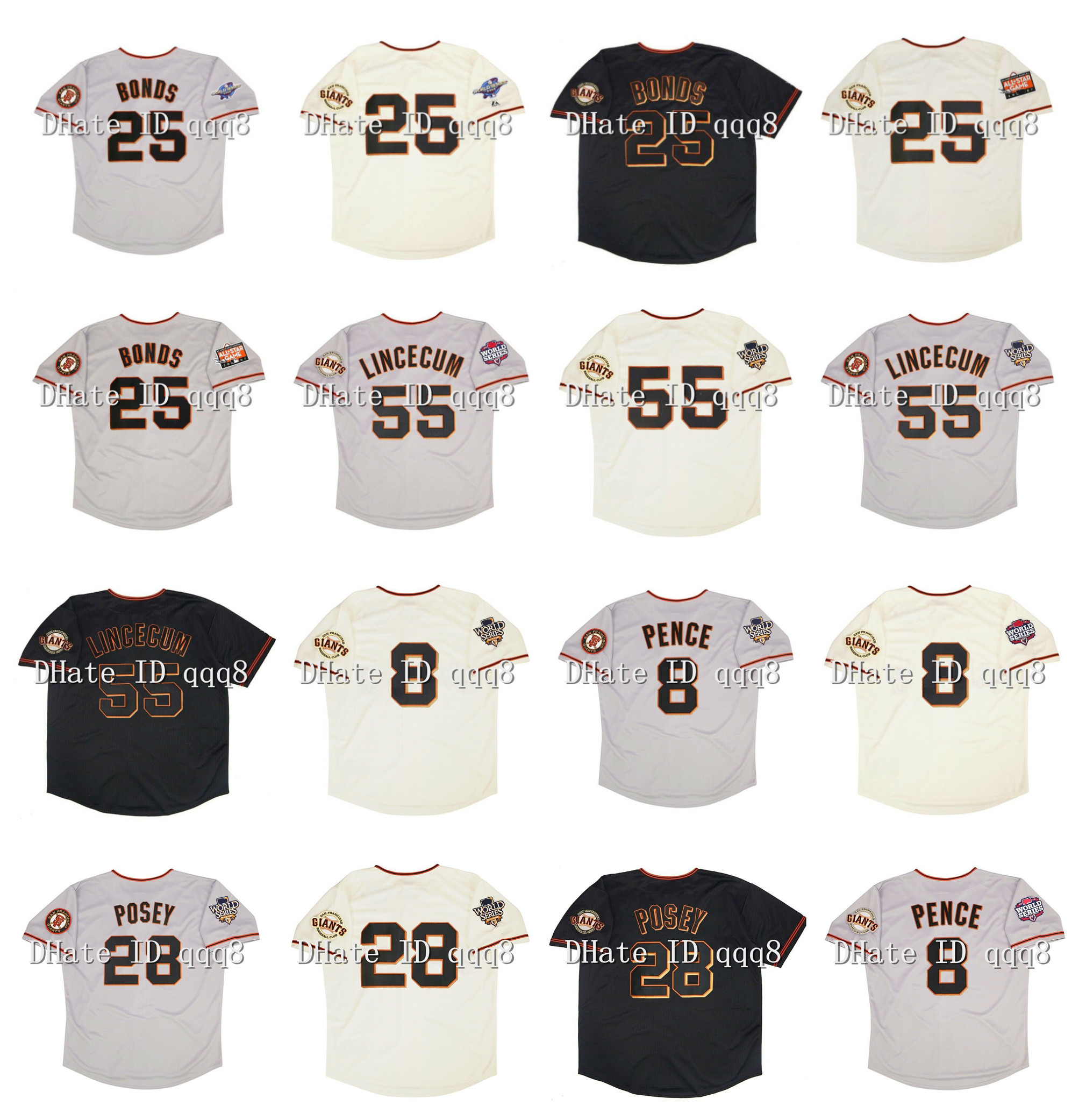 2002 Retro 25 Barry Bonds Jersey 55 Tim Lincecum 8 Hunter Pence 28 Buster Posey 2010 2012 WS Patch 2007 All Star Vintage Baseball Jerseys, Blue;black
2002 Retro 25 Barry Bonds Jersey 55 Tim Lincecum 8 Hunter Pence 28 Buster Posey 2010 2012 WS Patch 2007 All Star Vintage Baseball Jerseys, Blue;black