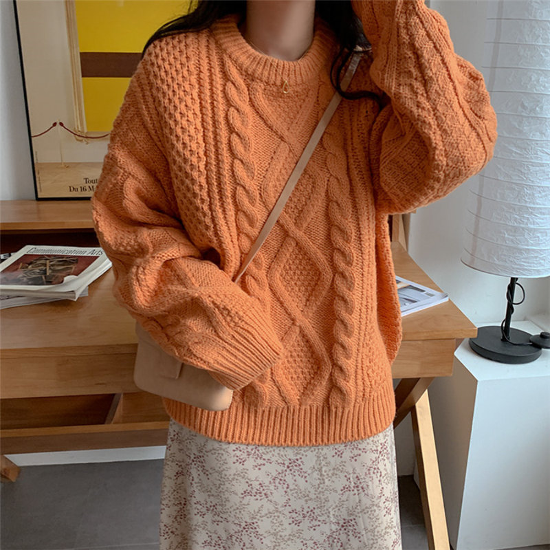 Fresh Loose Soft Knitted Twisted Women Casual All Match Cute Chic Feminine Solid Warm Pullovers Basic Sweaters 210421