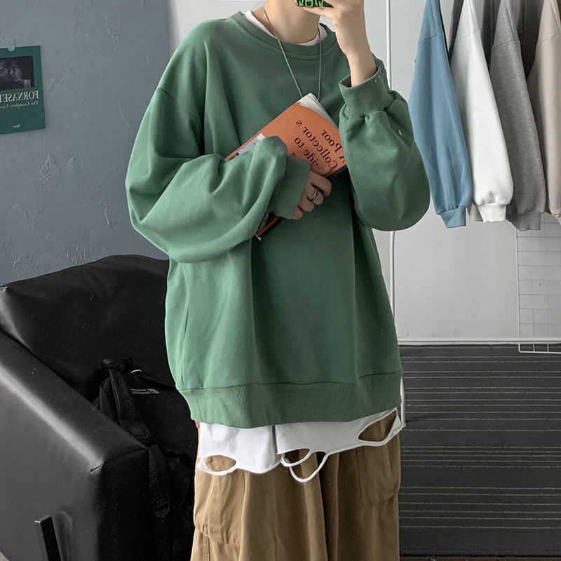 PR Men's Solid Color Casual Sweatshirts Autumn Woman Oversize Korean Streetwear Hoodies Fashion Long Sleeve Pullovers 210730