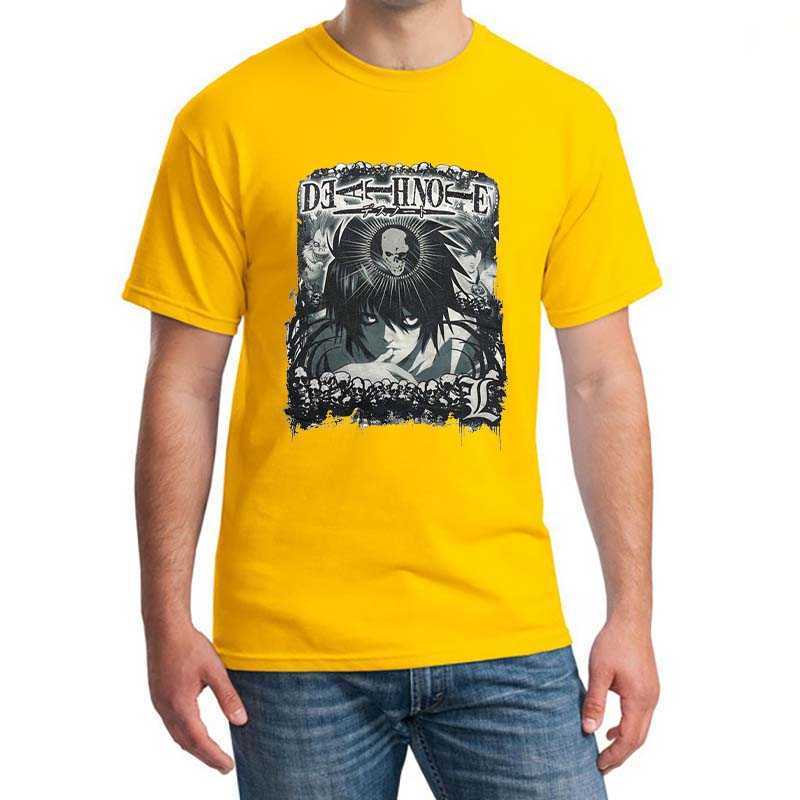 Classic Anime Death Note Tshirt for Men Short Sleeved Print Lawliet Tee Shirt Pure Cotton Mystery Manga T-shirt Clothes Gift P0806