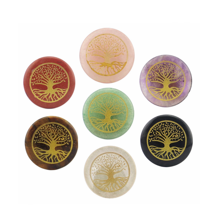 Natural Loose Gemstones 30mm Disc 7 Color Chakra Small Ornament Engraved Europe America Tree Of Life Reiki Symbol Crystal Jewelry Home Study Healing Stone Decorate
Natural Loose Gemstones 30mm Disc 7 Color Chakra Small Ornament Engraved Europe America Tree Of Life Reiki Symbol Crystal Jewelry Home Study Healing Stone Decorate