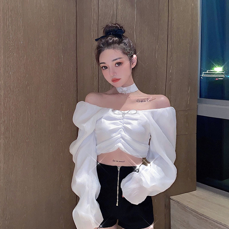 Lucyever Sexy Crystal Bowknot Chiffon Shirt Women Summer Slim Off Shoulder Puff Sleeve Shirts Woman Korean Ruffles Tops Ladies 210521, White
Lucyever Sexy Crystal Bowknot Chiffon Shirt Women Summer Slim Off Shoulder Puff Sleeve Shirts Woman Korean Ruffles Tops Ladies 210521, White