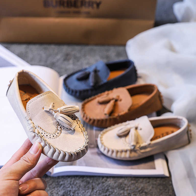 2021 Nice School Boys Casual Leather Shoes Tassel Student Children Girl Shallow Shoes Slip on Suede Children Dress Shoes E08102 G0908