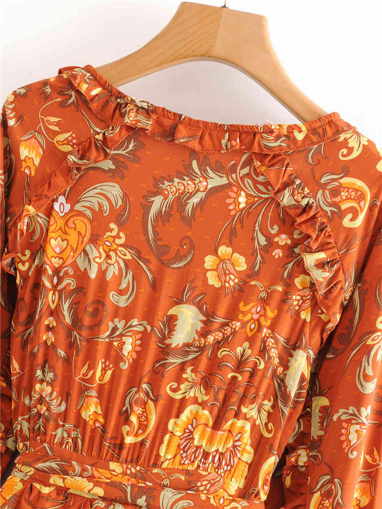 beauty Fashion Boho Floral Print Mini Dress Women Holiday Chic Ruffles V-neck Summer Dresses Mujer Vestido De Moda 210514