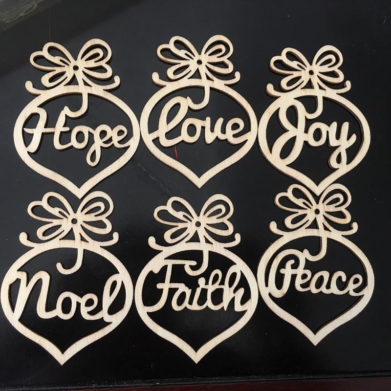 Creative Peace Love Christmas Decorations Wooden Ornament Xmas Tree Hanging Tags Pendant Decor 6pcs a Lot Free shipping