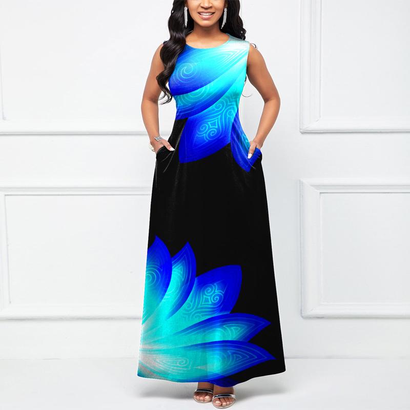 Casual Dresses OTEN Women Elegant Summer Sleeveless Beachwear Floral Print Maxi Dress A Line African Party Round Neck Long Robes