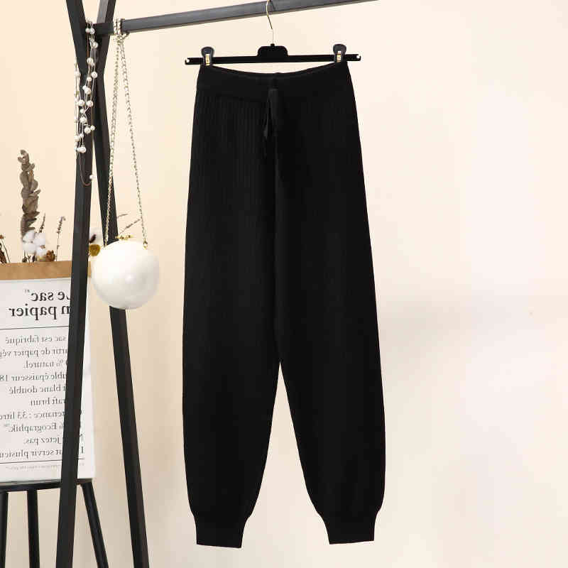 Nomikuma Autumn Winter New Knitted Harem Pants Bow Tie Stretch High Waist Ankle Trousers Causal Solid Pants Feminimos 6C507 210427