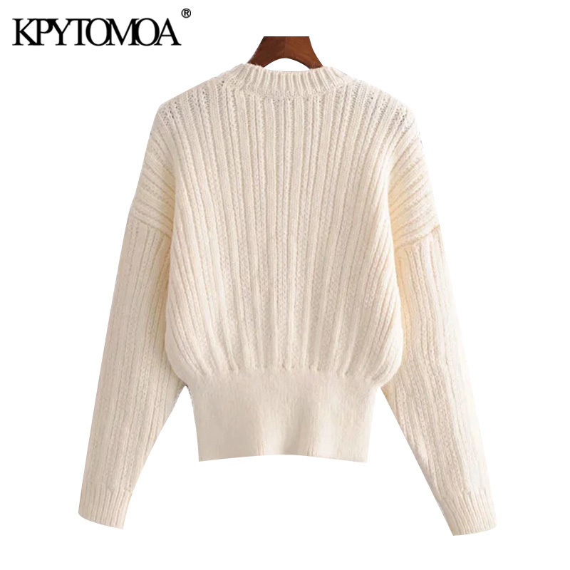 Women Fashion With Ribbed Trims Cable-Knit Sweater O Neck Long Sleeve Female Pullovers Chic Tops 210420