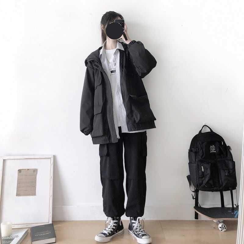 Women's Techwear jacket trend spring autumn Korean oversize Cargo all-match baseball uniform tooling style punk wear 210526