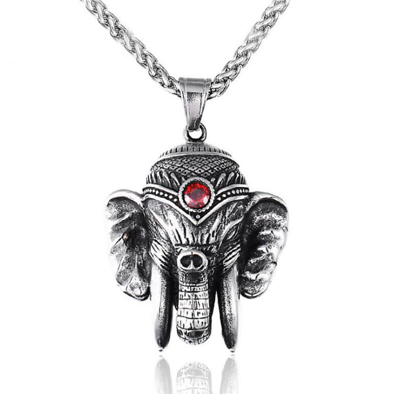Stainless Steel Punk Rock Red Zircon Stone Thai Elephant Trunk Pendant Necklace Vintage Animal With 60cm Chain Chains, Silver
Stainless Steel Punk Rock Red Zircon Stone Thai Elephant Trunk Pendant Necklace Vintage Animal With 60cm Chain Chains, Silver