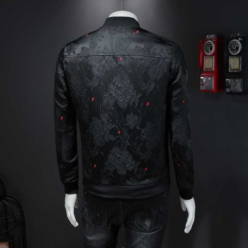 Spring Autumn Men Casual Jacket Coat Flower Slim Fit Pattern Bomber Jacket Men 4xl Puff Jacquard Black Bomber Jacket Men 210818